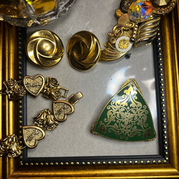 Vintage Freirich Green Enamel & Gold Baroque Statement Brooch - Picture 1 of 6